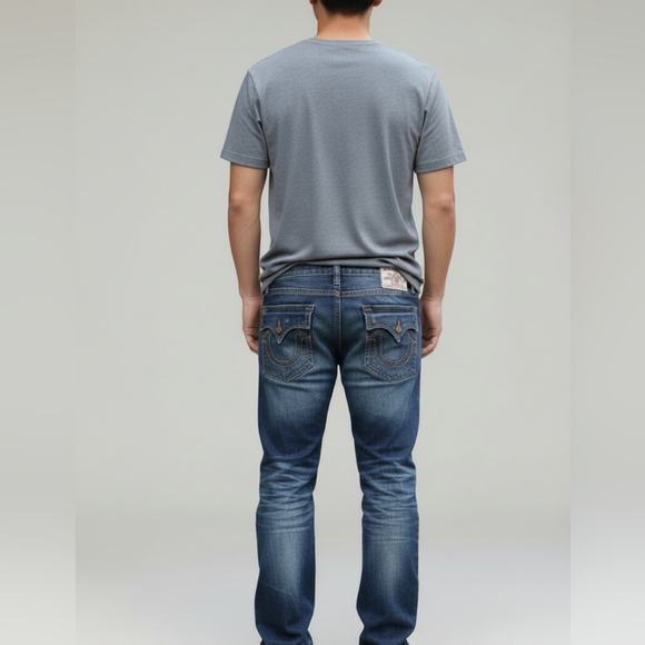 True Religion Men's Blue Distressed Jeans - Picture 3 of 13